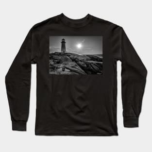 B&W of Iconic Lighthouse at Peggys Cove, Nova Scotia Long Sleeve T-Shirt